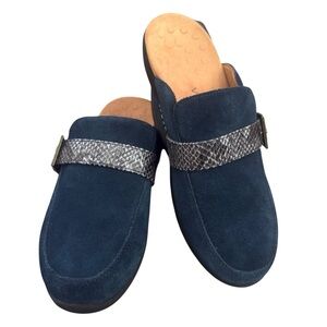Vionic Magnolia Darla Suede Mule Slippers Navy Snake Strap Size 8